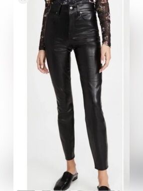 Veronica Beard Debbie Ankle Skinny Pants 29 Black Stretch Faux Leather High Rise